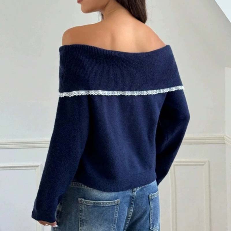 Women's Off The Shoulder Lace Trim Sweater
