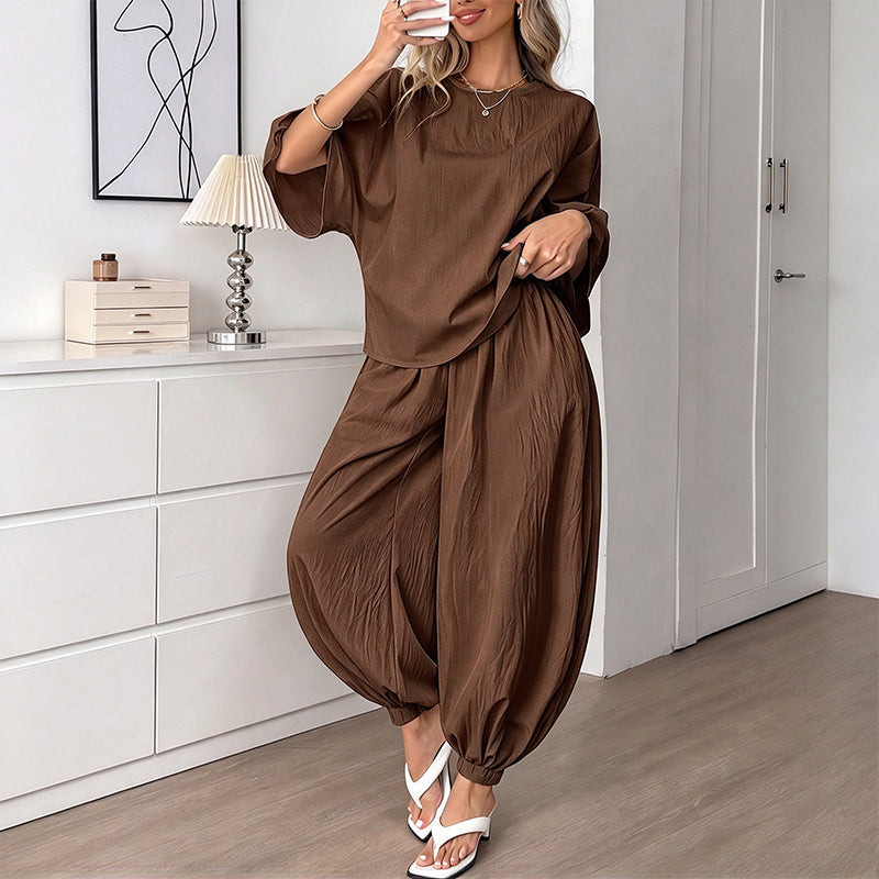 Women's Textured Batwing Sleeve Top & Lantern Pants Set