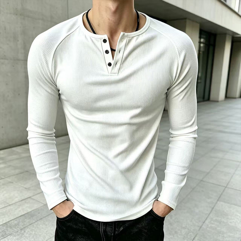 Men's Casual Slim Fit Ribbed Henley T-Shirt