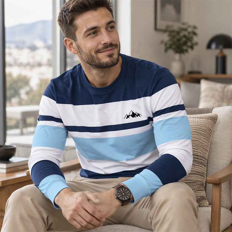 Men's Striped Crewneck Long Sleeve Top
