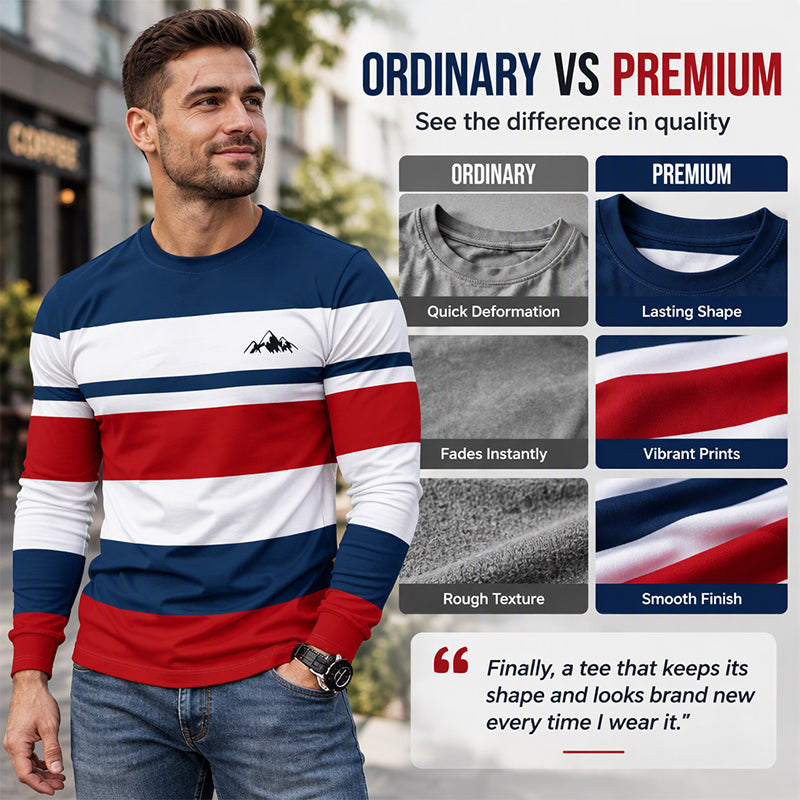 Men's Striped Crewneck Long Sleeve Top