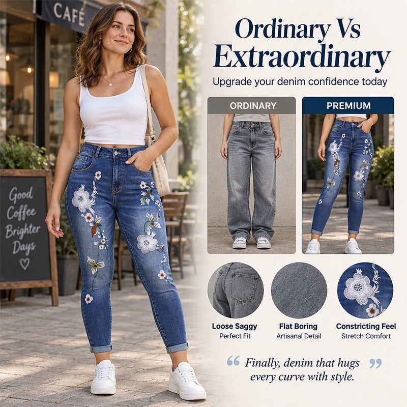 Women's Stretchy Floral Embroidered Skinny Jeans