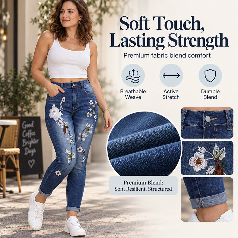 Women's Stretchy Floral Embroidered Skinny Jeans