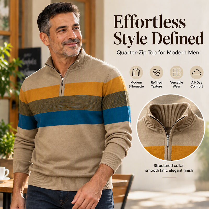Men's Casual Slim Fit Half-Zip Striped Sweater
