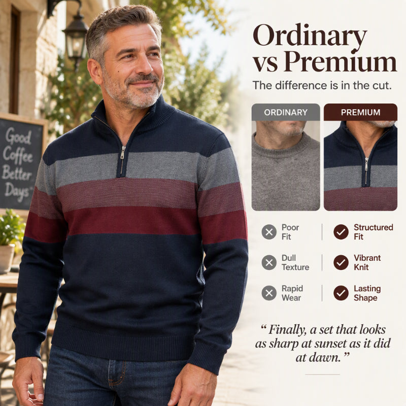 Men's Casual Slim Fit Half-Zip Striped Sweater