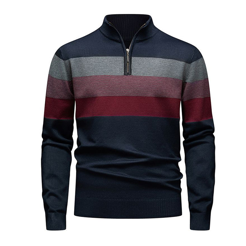 Men's Casual Slim Fit Half-Zip Striped Sweater