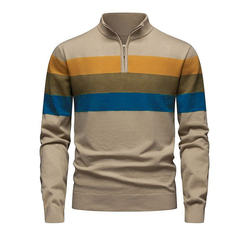 Men's Casual Slim Fit Half-Zip Striped Sweater