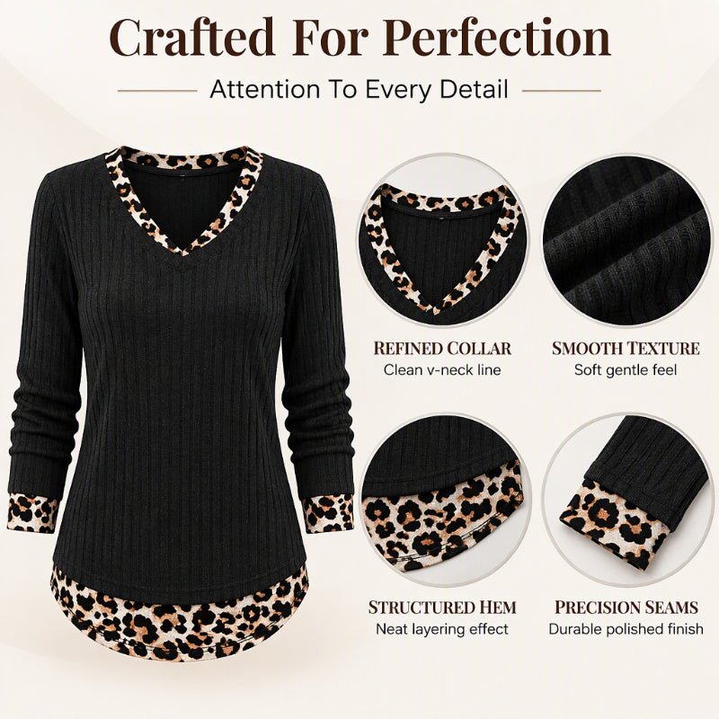🌸Hot Sale 50% OFF💖Women's 2-in-1 Layered V-Neck Ribbed Knit Top