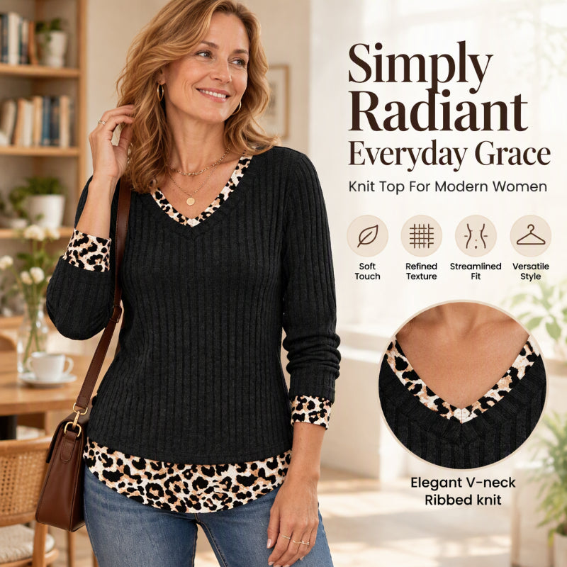 🌸Hot Sale 50% OFF💖Women's 2-in-1 Layered V-Neck Ribbed Knit Top