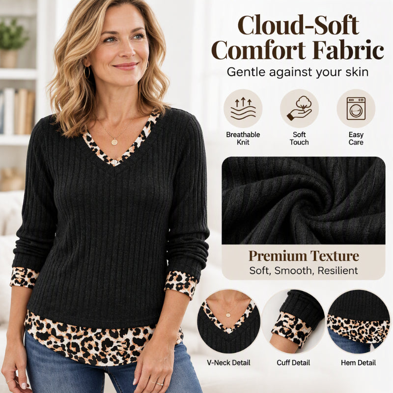 🌸Hot Sale 50% OFF💖Women's 2-in-1 Layered V-Neck Ribbed Knit Top