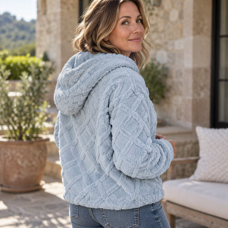 Women's Diamond Jacquard Plush Hooded Sweatshirt