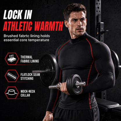 Men's Winter Thermal Fabric Lined Compression Long Sleeve T-Shirt High Neck Sports Running Training Base Layer
