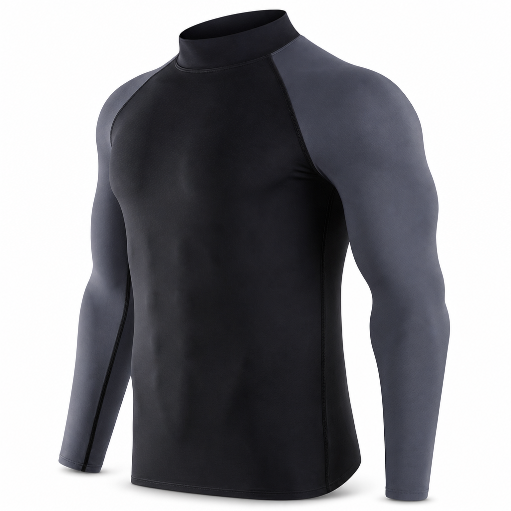 Men's Winter Thermal Fabric Lined Compression Long Sleeve T-Shirt High Neck Sports Running Training Base Layer