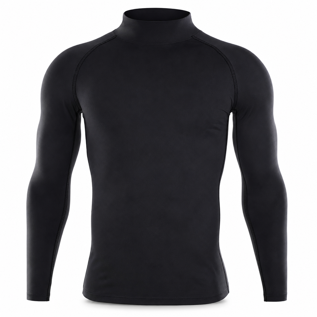 Men's Winter Thermal Fabric Lined Compression Long Sleeve T-Shirt High Neck Sports Running Training Base Layer