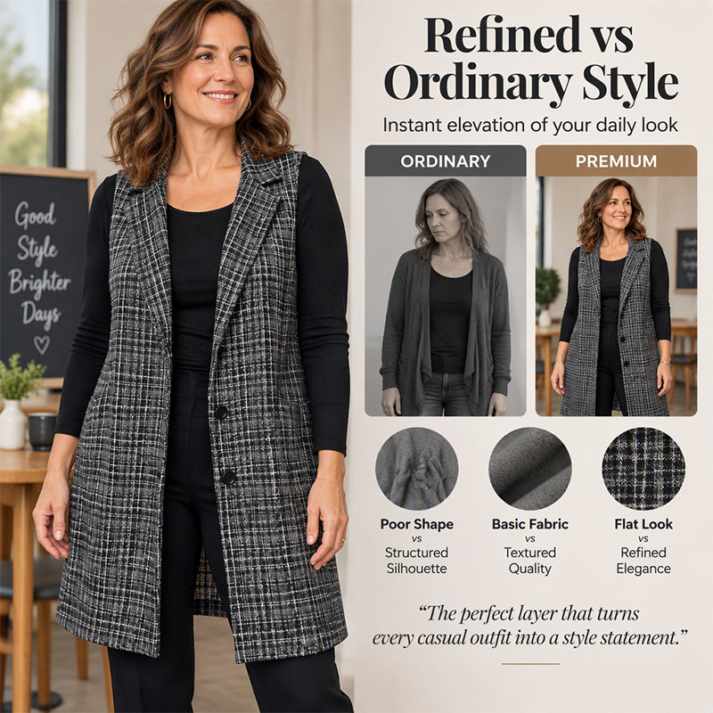 Women's Plaid Notched Lapel Longline Vest
