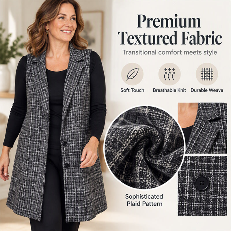 Women's Plaid Notched Lapel Longline Vest