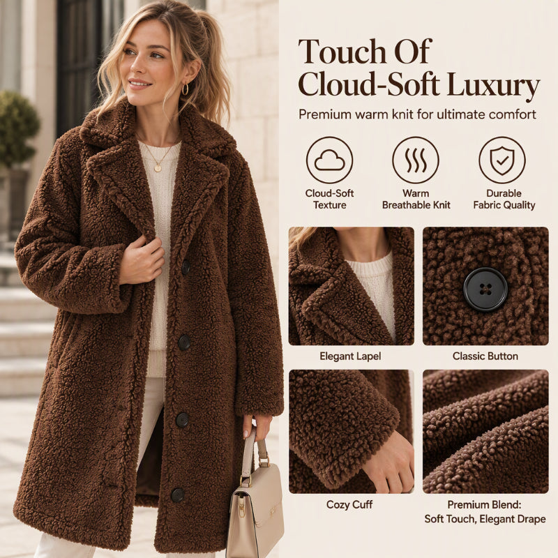 Women's Warm Plush Button-Down Lapel Coat