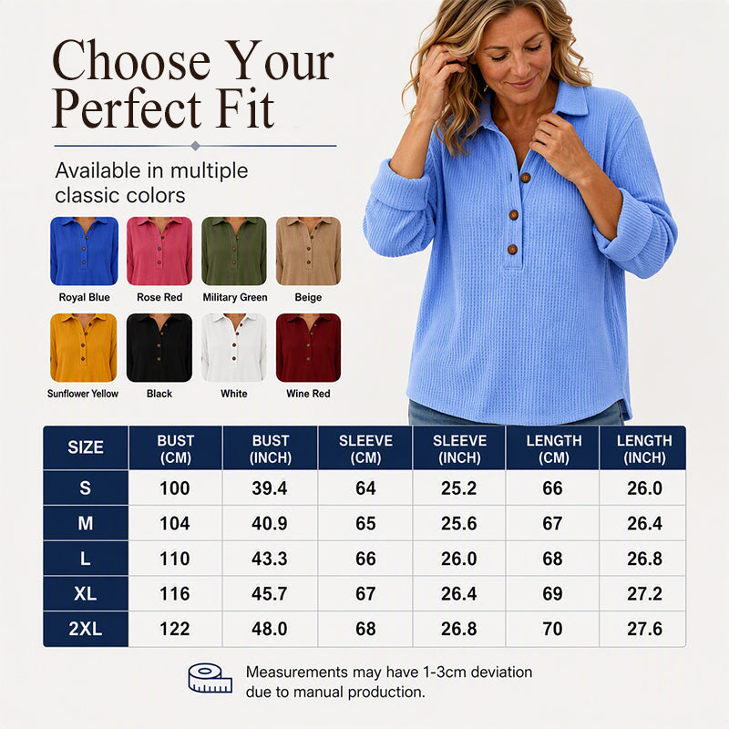 👚 Adjustable Neckline, Textured Comfort | Women's Waffle Knit Long Sleeve Henley Top
