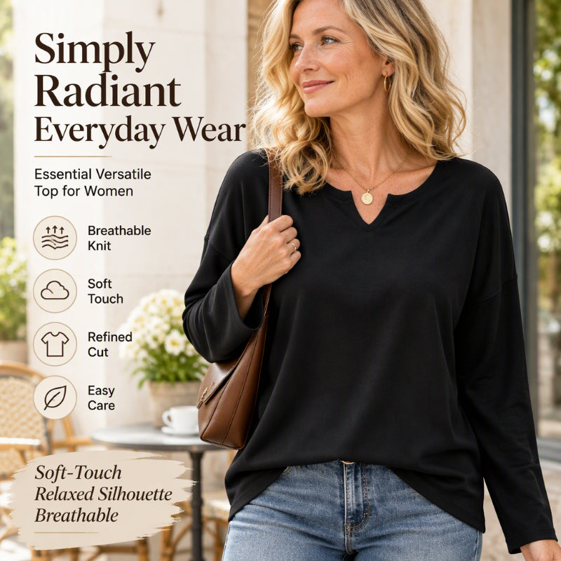 👚 Flattering Neckline, Easy Everyday Comfort | Women's Casual Notch V-Neck Long Sleeve Top
