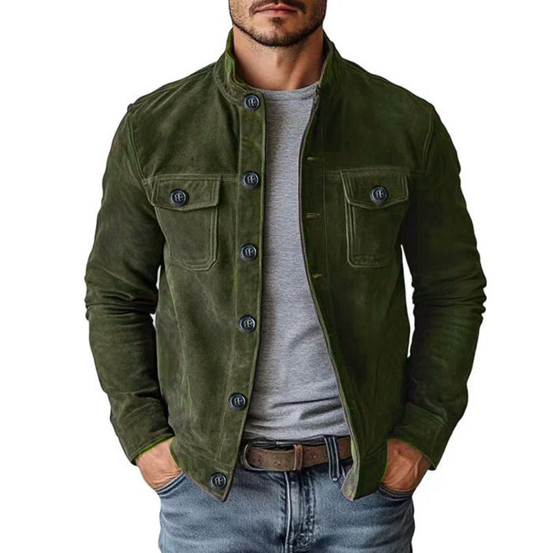 🧥 Retro Ribbed Texture, Structured Collar Detail | Men's Vintage-Style Corduroy Stand Collar Jacket