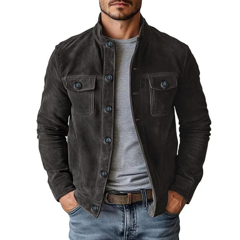 🧥 Retro Ribbed Texture, Structured Collar Detail | Men's Vintage-Style Corduroy Stand Collar Jacket