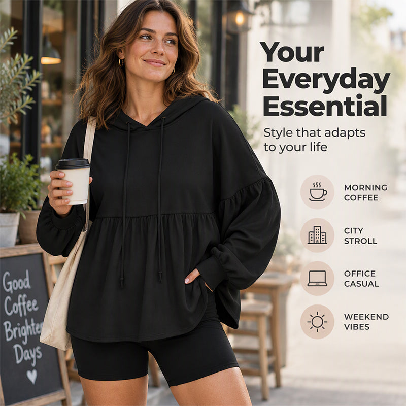 Women's Loose Ruffle Hem Hooded Sweatshirt