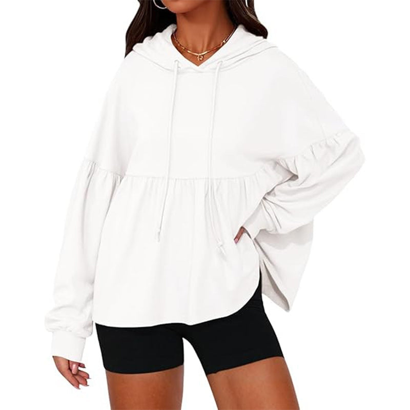 Women's Loose Ruffle Hem Hooded Sweatshirt