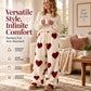 Women's Heart Print Plush Wide-Leg Pants