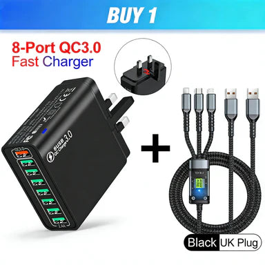 ⚡8-Port USB Fast Charging Mobile Phone Charger